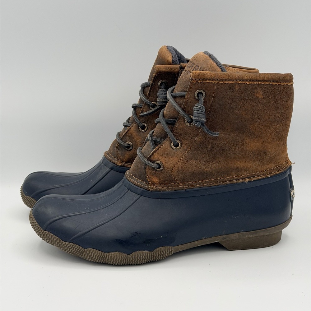 Sperry Saltwater Waterproof Duck Boots Women's 7 Tan/Navy Outdoors